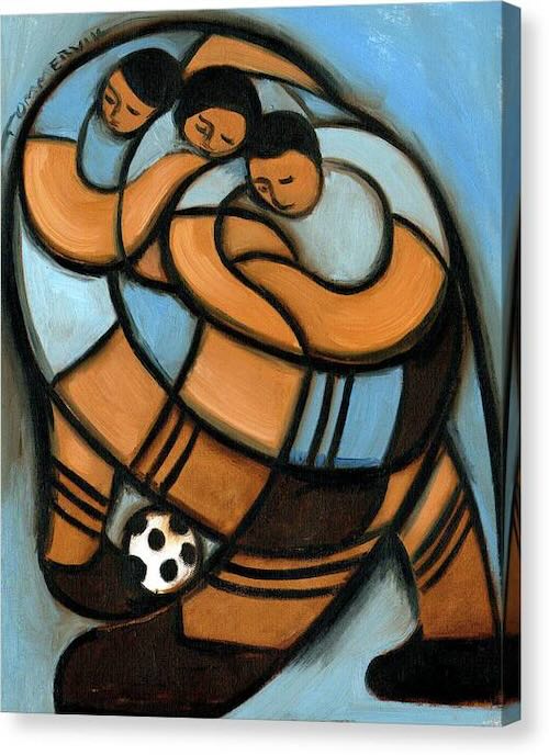 Abstract Kids Playing Soccer Canvas Print by Tommervik