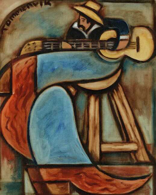 Cowboy Playing Guitar in Albuquerque New Mexico Painting (2015)