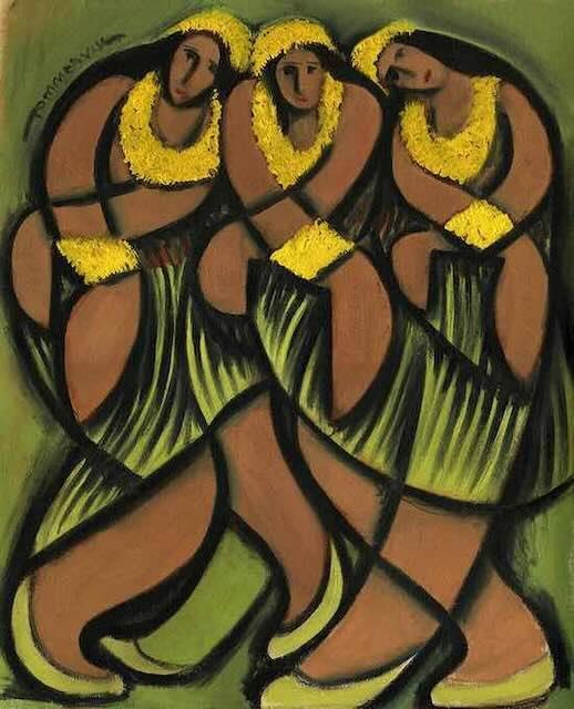Abstract Hula Dancers Painting, Oil on Canvas (2013)