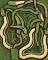 Green Abstract Bicycle Painting, Oil on Canvas (2012)