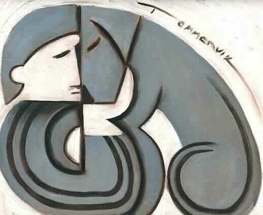 Art Deco Man And Dog Painting, Oil on Canvas (2012)