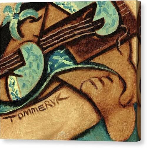 Hawaiian Woman Playing Ukulele Canvas Print by Tommervik