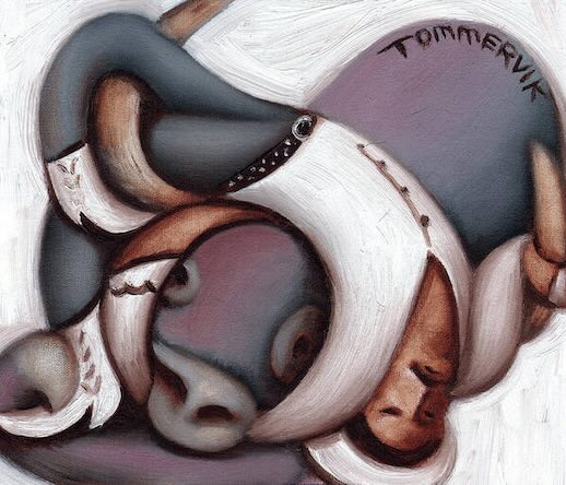 Man Wrestling Bull Painting, Oil on Canvas (2019)