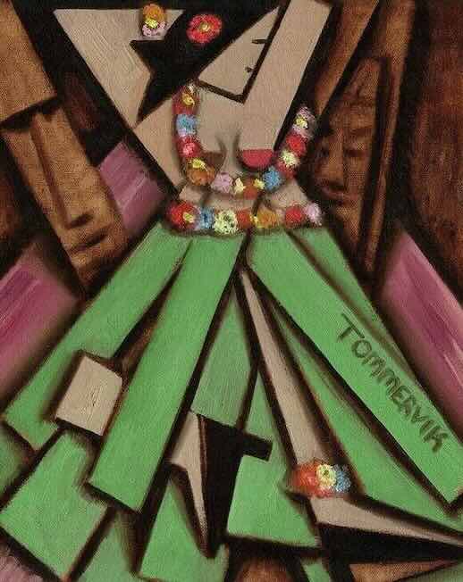 Dancing Tiki Hawaiian Hula Girl Painting, Oil on Canvas (2017)