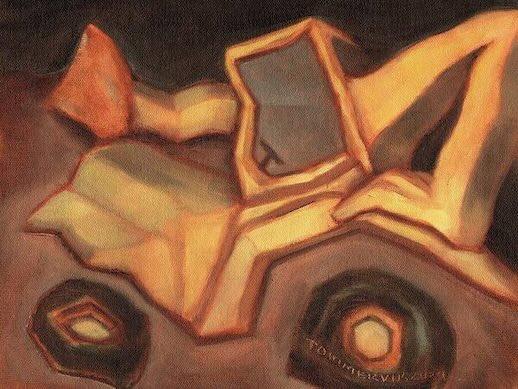 Tired Backhoe Tractor Painting, Oil on Canvas (2024)